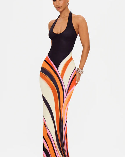 Women's Black Satin Sleeveless Maxi Cocktail Dress, Evening