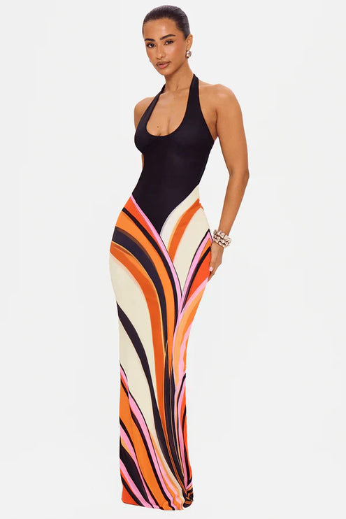 Women's Black Satin Sleeveless Maxi Cocktail Dress, Evening