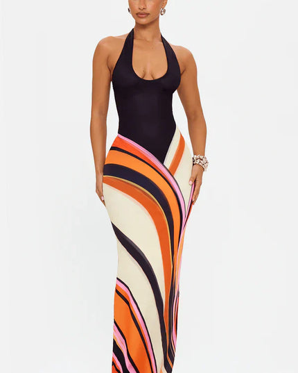 Women's Black Satin Sleeveless Maxi Cocktail Dress, Evening