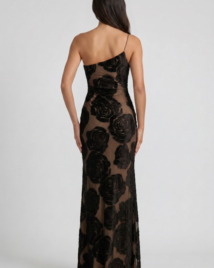 Women's Black Satin Sleeveless Ruched Evening Maxi Dress