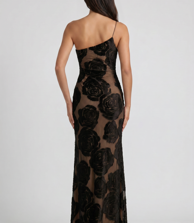 Women's Black Satin Sleeveless Ruched Evening Maxi Dress