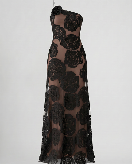 Women's Black Satin Sleeveless Ruched Evening Maxi Dress