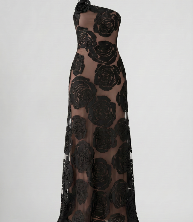 Women's Black Satin Sleeveless Ruched Evening Maxi Dress