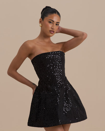 Women's Black Sequin Strapless Homecoming Mini Party Dress