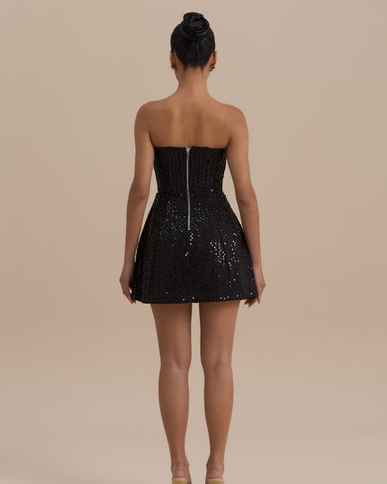 Women's Black Sequin Strapless Homecoming Mini Party Dress