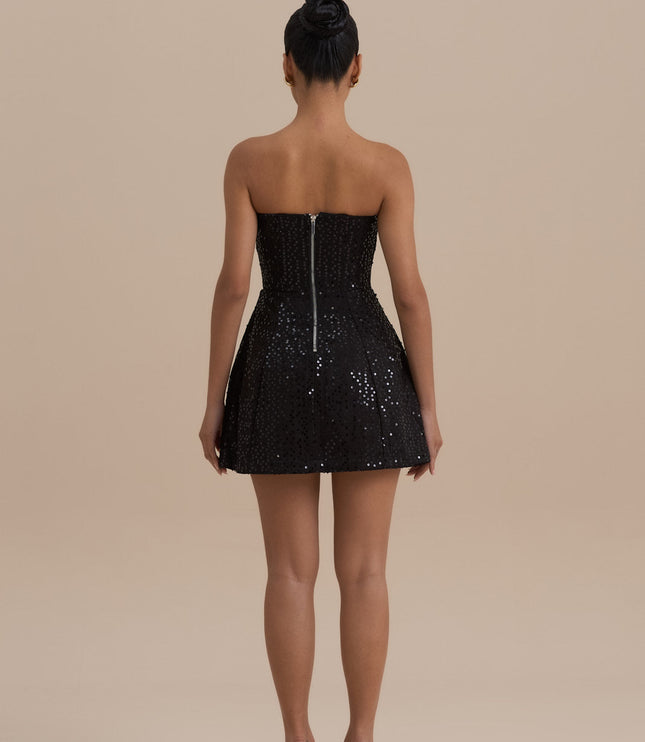 Women's Black Sequin Strapless Homecoming Mini Party Dress
