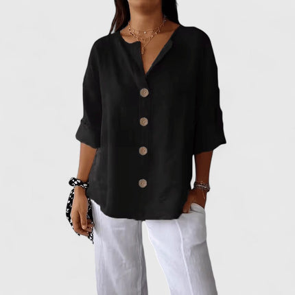 Women's Blouse with V Neckline and Full Button Front