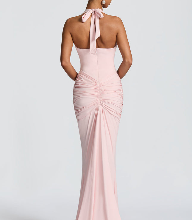 Women's Blush Plunge Neck Ruched Sleeveless Maxi Dress