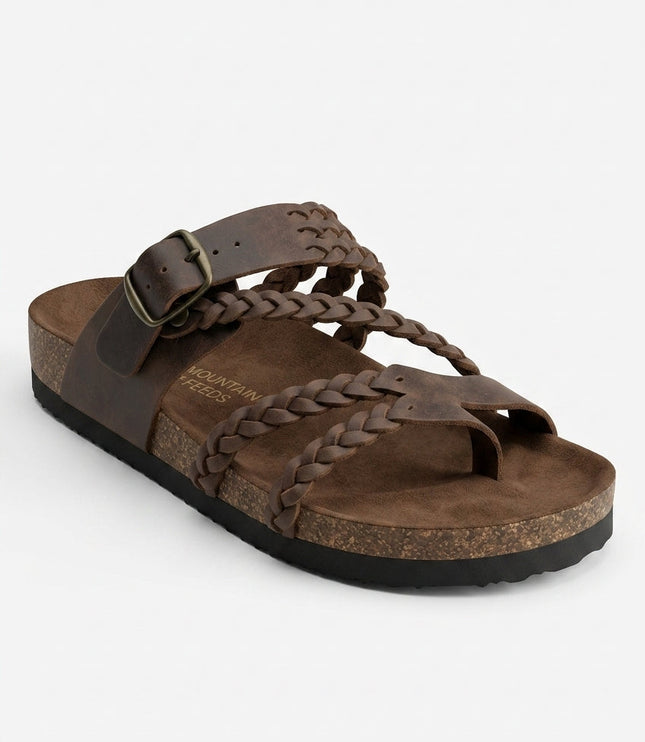 Women's Braided Toe-Loop Sandals with Buckle Strap