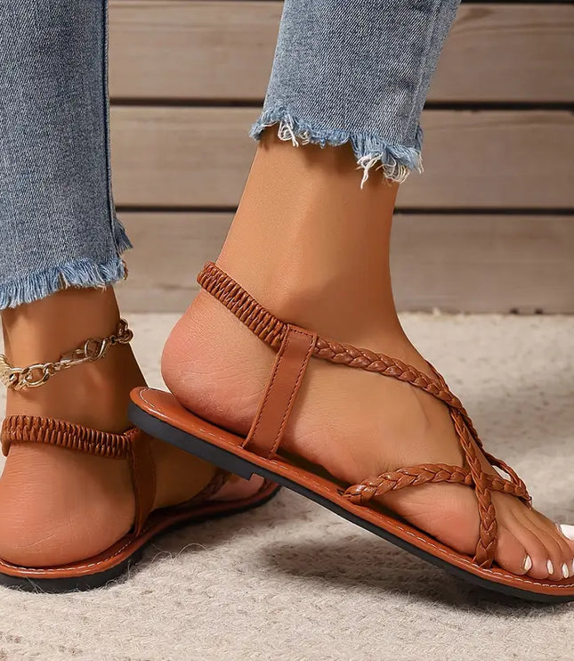 Women's Braided Toe-Post Flat Sandals