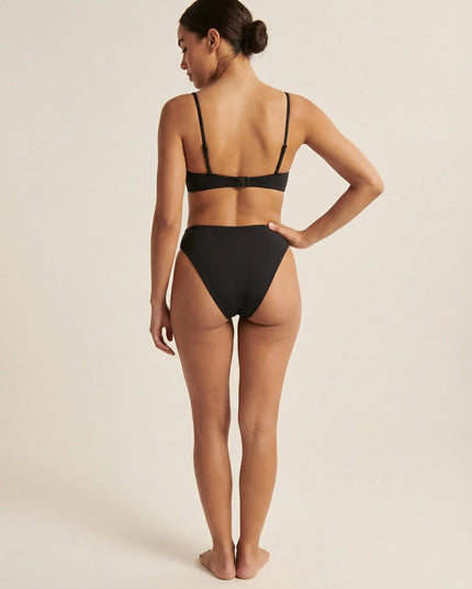 Black high waist brazilian bikini bottom, back view showing full coverage