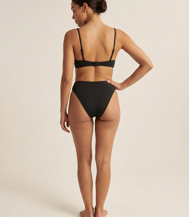 Black high waist brazilian bikini bottom, back view showing full coverage