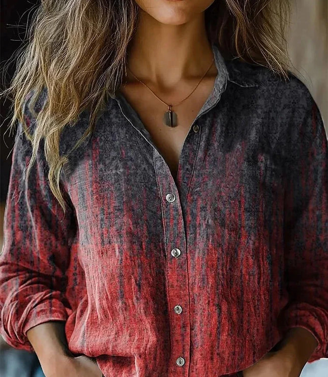 Women's Button-Up Blouse with Long Sleeve and Boho Floral Print