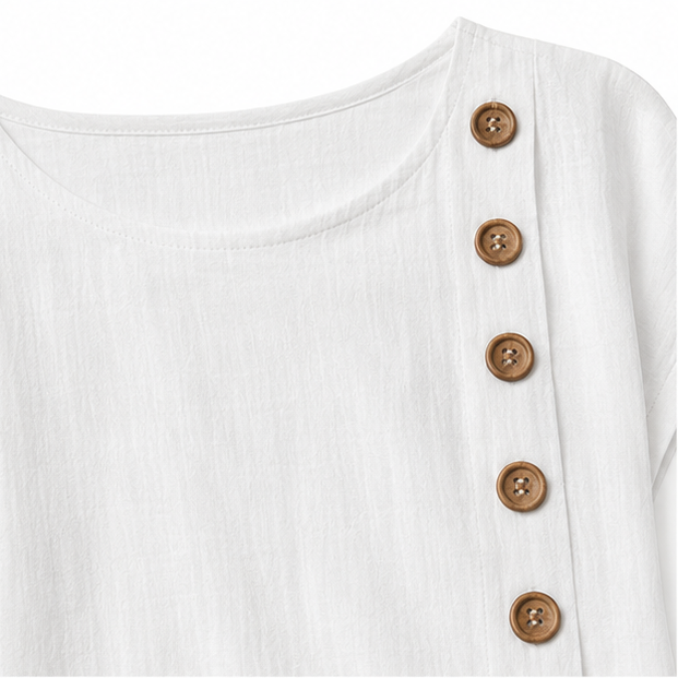 Women's Buttoned Asymmetric Top Set with Wide-Leg Pants