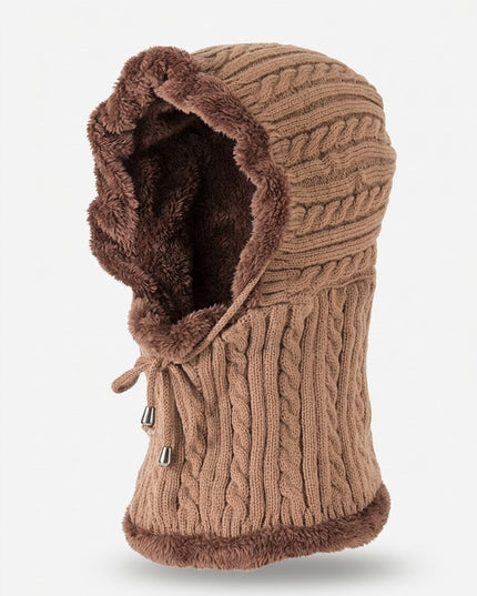 Women's Cable-Knit Balaclava Hood with Faux Fur Trim