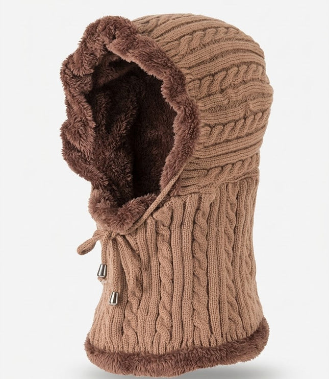 Women's Cable-Knit Balaclava Hood with Faux Fur Trim