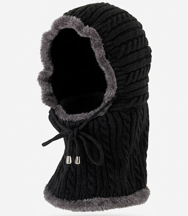 Women's Cable-Knit Balaclava Hood with Faux Fur Trim