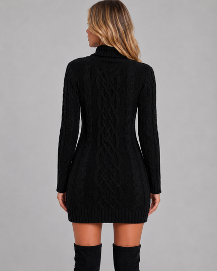 Women's Cable Knit Turtleneck Mini Sweater Dress
