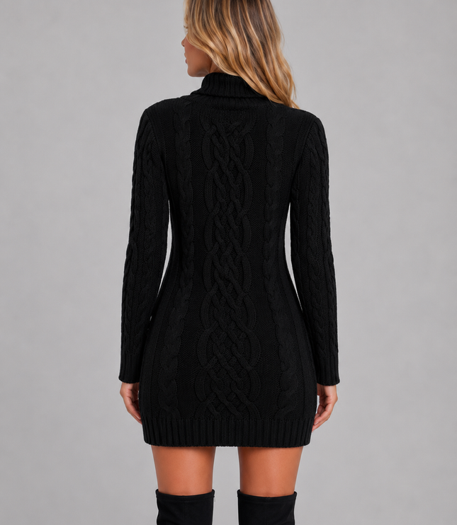 Women's Cable Knit Turtleneck Mini Sweater Dress