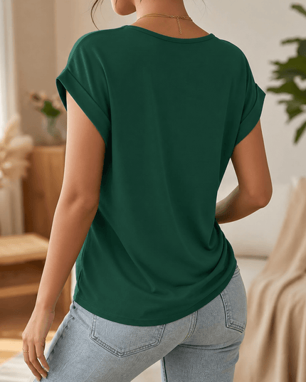 Women's Cap Sleeve Top with Twist Knot Front and V-Neck