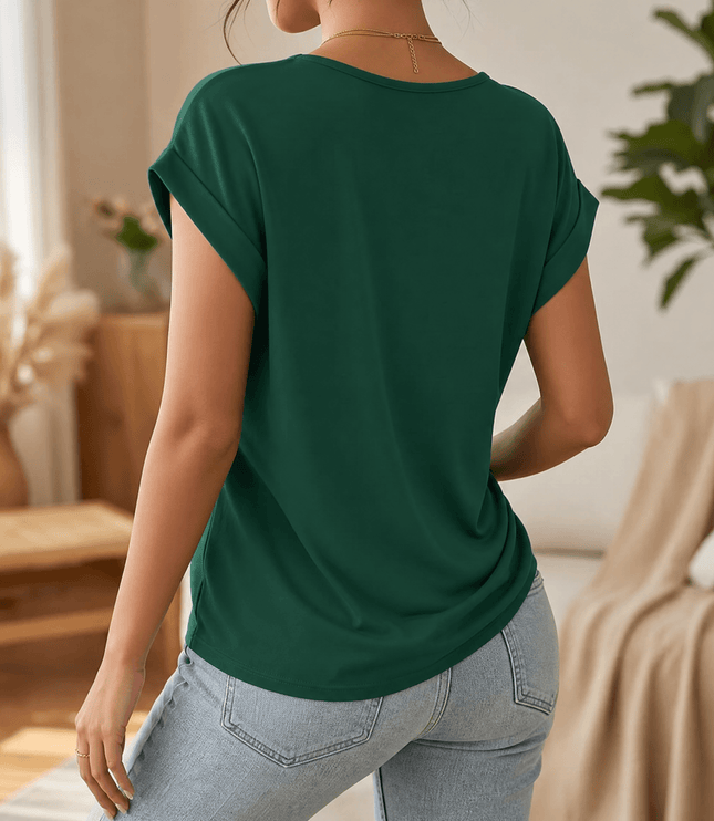 Women's Cap Sleeve Top with Twist Knot Front and V-Neck