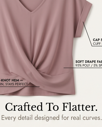 Women's Cap Sleeve Top with Twist Knot Front and V-Neck
