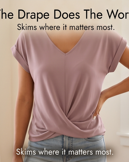 Women's Cap Sleeve Top with Twist Knot Front and V-Neck