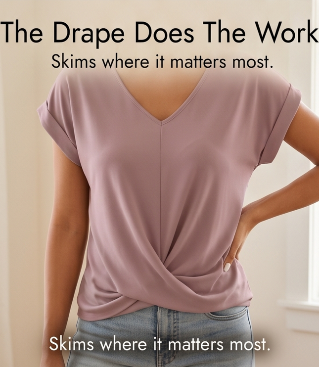 Women's Cap Sleeve Top with Twist Knot Front and V-Neck