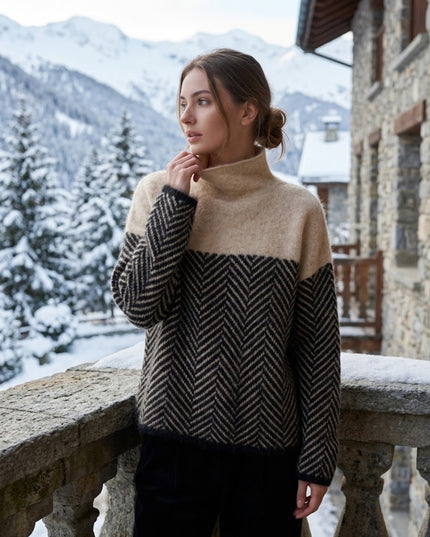 Women's Cashmere-Feel Chevron Turtleneck Sweater