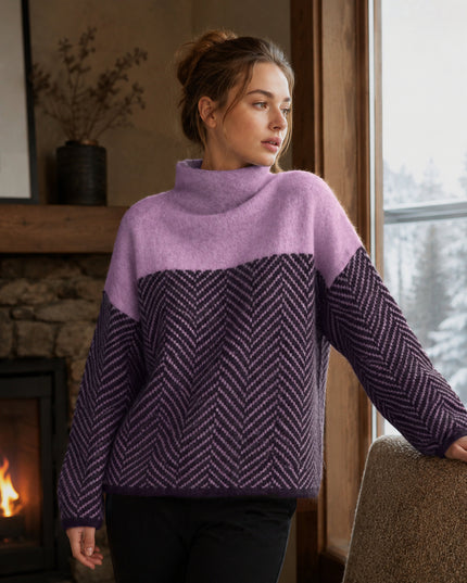Women's Cashmere-Feel Chevron Turtleneck Sweater