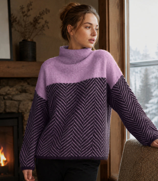 Women's Cashmere-Feel Chevron Turtleneck Sweater