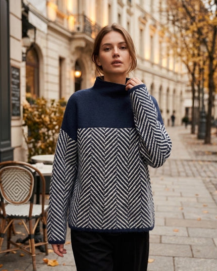 Women's Cashmere-Feel Chevron Turtleneck Sweater