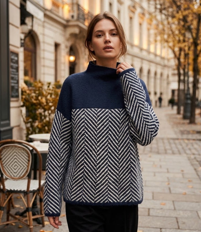 Women's Cashmere-Feel Chevron Turtleneck Sweater
