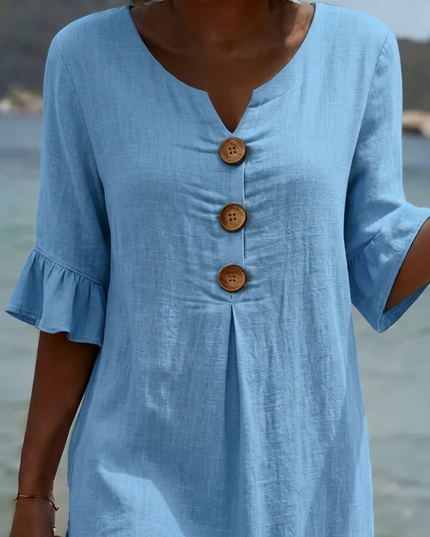 Women's Casual Midi Dress with Button Placket and Flutter Sleeve