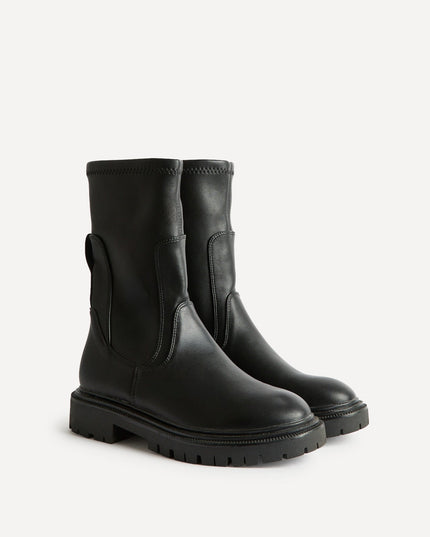 Women's Chunky Sock Boots in Stretch Faux Leather