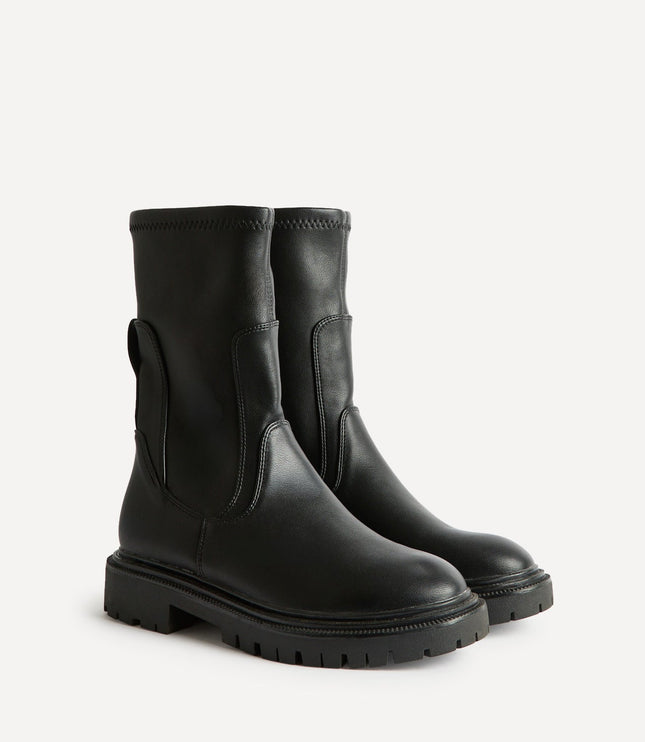 Women's Chunky Sock Boots in Stretch Faux Leather