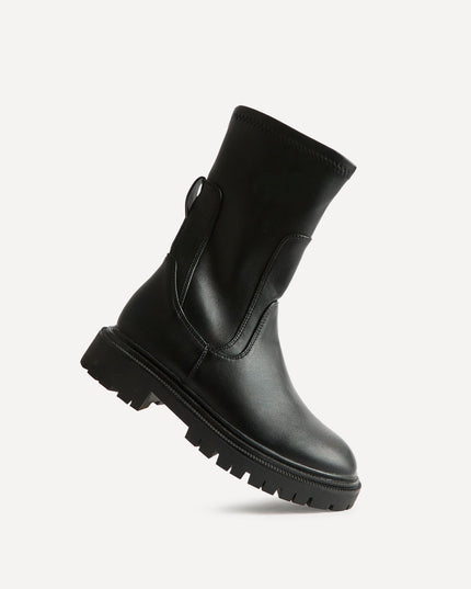 Women's Chunky Sock Boots in Stretch Faux Leather