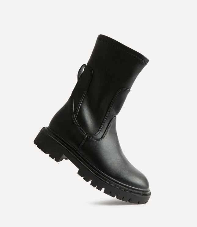 Women's Chunky Sock Boots in Stretch Faux Leather