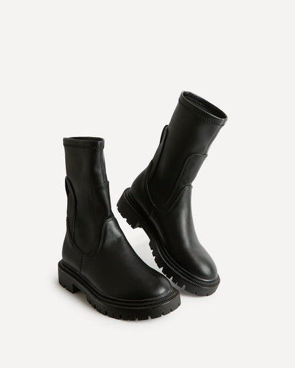 Women's Chunky Sock Boots in Stretch Faux Leather