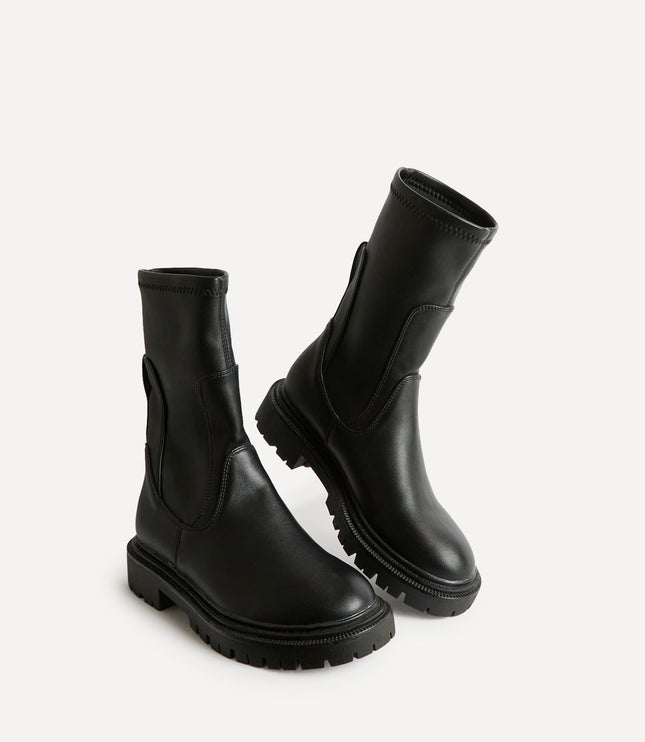 Women's Chunky Sock Boots in Stretch Faux Leather