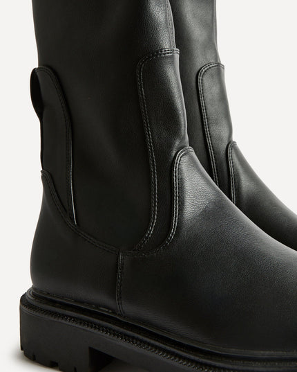 Women's Chunky Sock Boots in Stretch Faux Leather