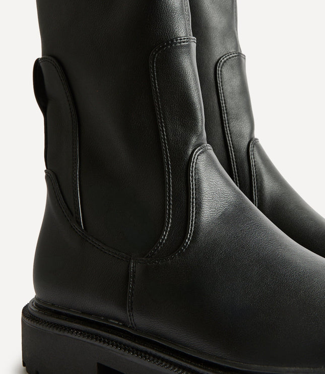 Women's Chunky Sock Boots in Stretch Faux Leather
