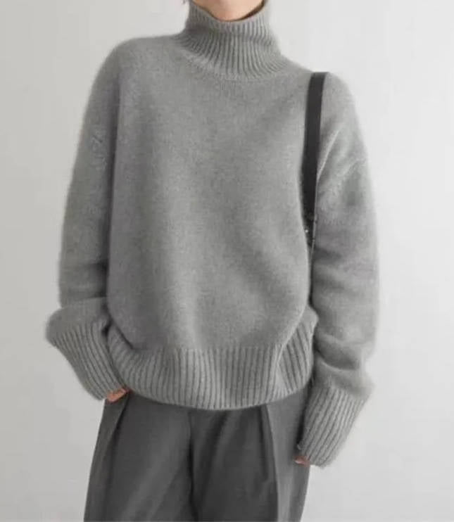 Women's Chunky Turtleneck Sweater with Dropped Shoulders