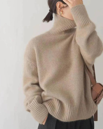 Women's Chunky Turtleneck Sweater with Dropped Shoulders