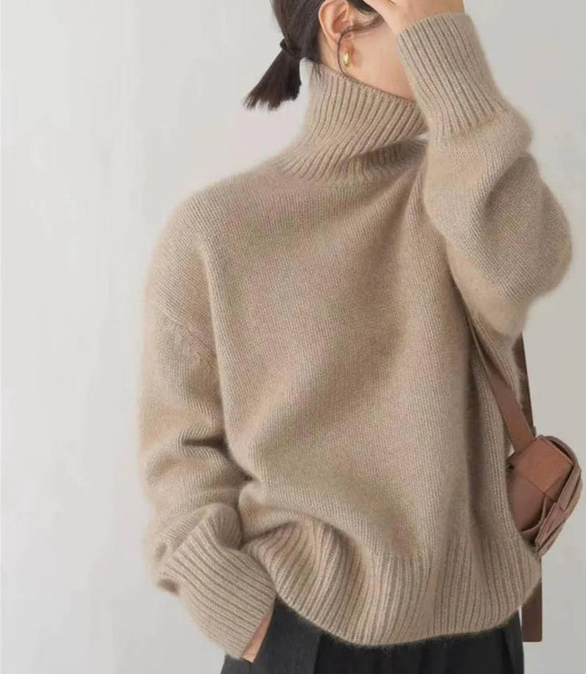 Women's Chunky Turtleneck Sweater with Dropped Shoulders
