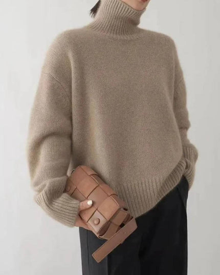 Women's Chunky Turtleneck Sweater with Dropped Shoulders