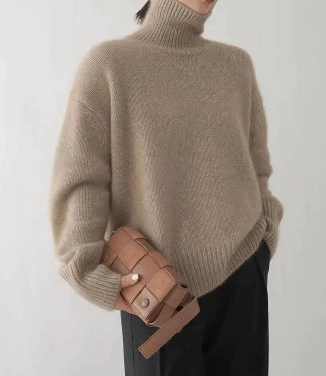 Women's Chunky Turtleneck Sweater with Dropped Shoulders