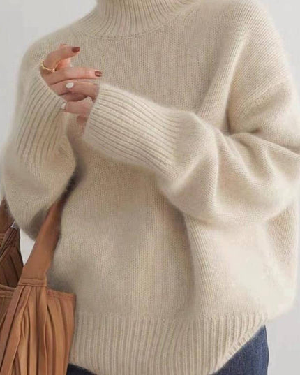 Women's Chunky Turtleneck Sweater with Dropped Shoulders