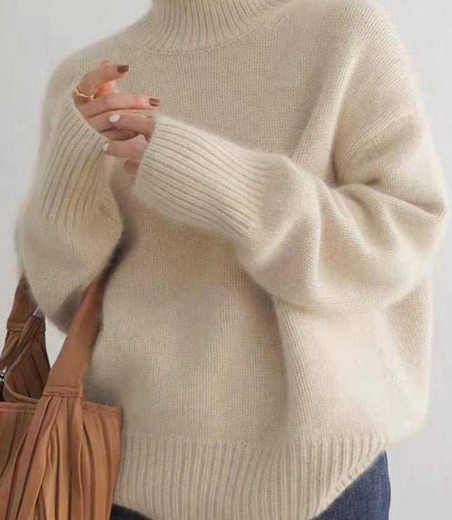 Women's Chunky Turtleneck Sweater with Dropped Shoulders