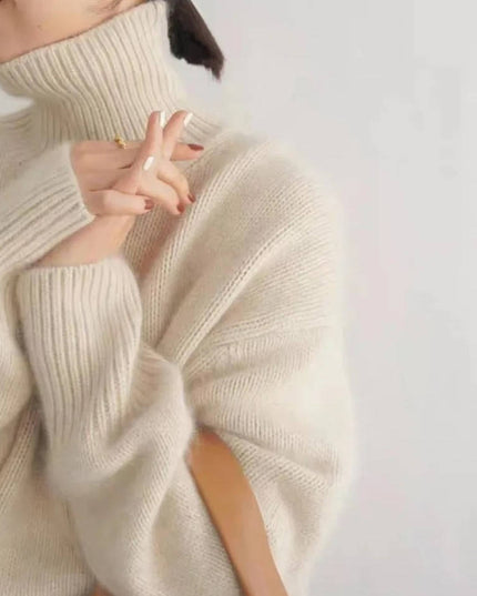 Women's Chunky Turtleneck Sweater with Dropped Shoulders
